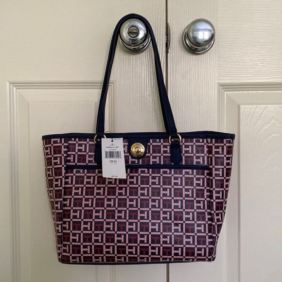 NWT Tommy Hilfiger Monogram Tote Bag - lots of pockets & compartments - Picture 1 of 9